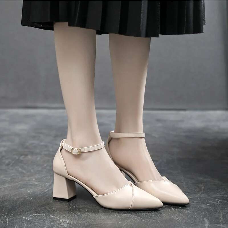 High Heel Thick High Heels Small Pointed Women Shoes Large Size Black Heel Summer Sandals