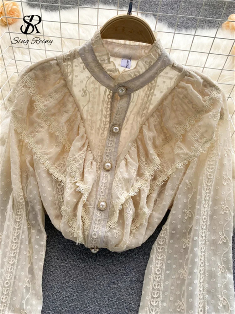 SINGREINY Elegant French Blouse Women Temperament Sweet Ruffles Loose Casual Tops Spring Long Sleeve Streetwear White Shirts 250311