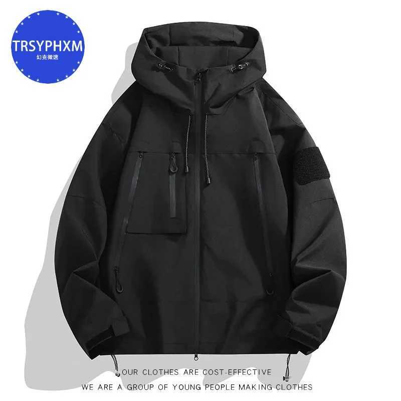 TRSYPHXM 2024 new Mens jacket outer jacket spring and autumn new simple hooded outdoor workers big pocket jacketT250311