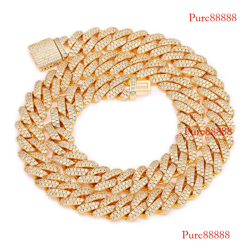 S Sterg Sier Moissanite Claw 14mm Rhombus Cuban k Chain Necklace for Men Hip Hop Bg Ice Out Rapper Jewelry