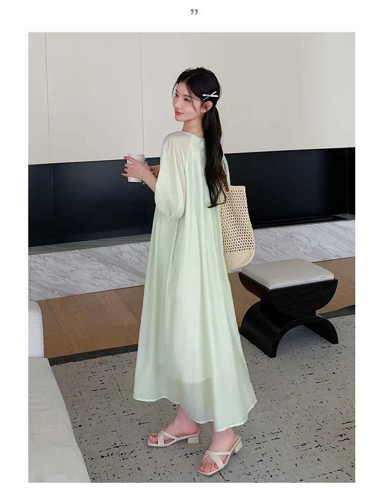 French Style Lantern Sleeves Pregnant Women Dress Button Fly Plus Size Maternity Beach Dress Long Loose Pregnancy Holiday DressT250311