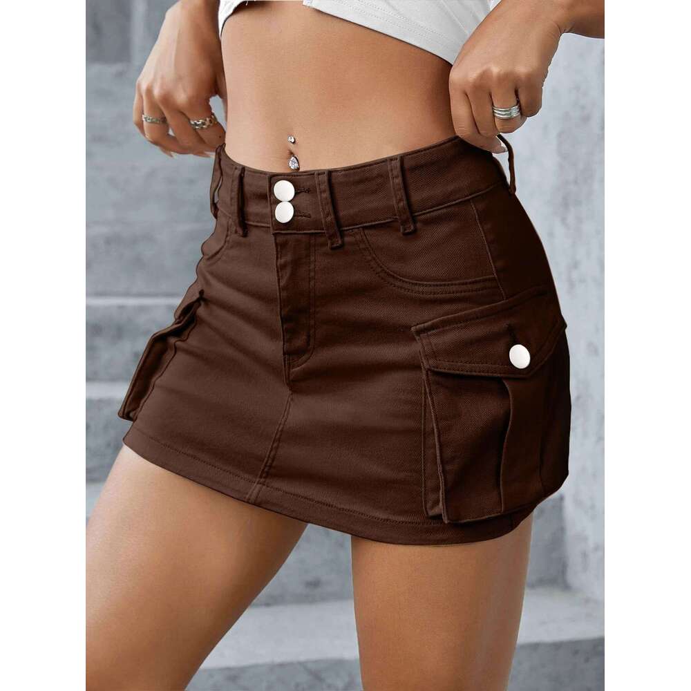 European American autumn ins street solid color low waist slim fit half skirt for women 2025 new style chic and elegant clothing