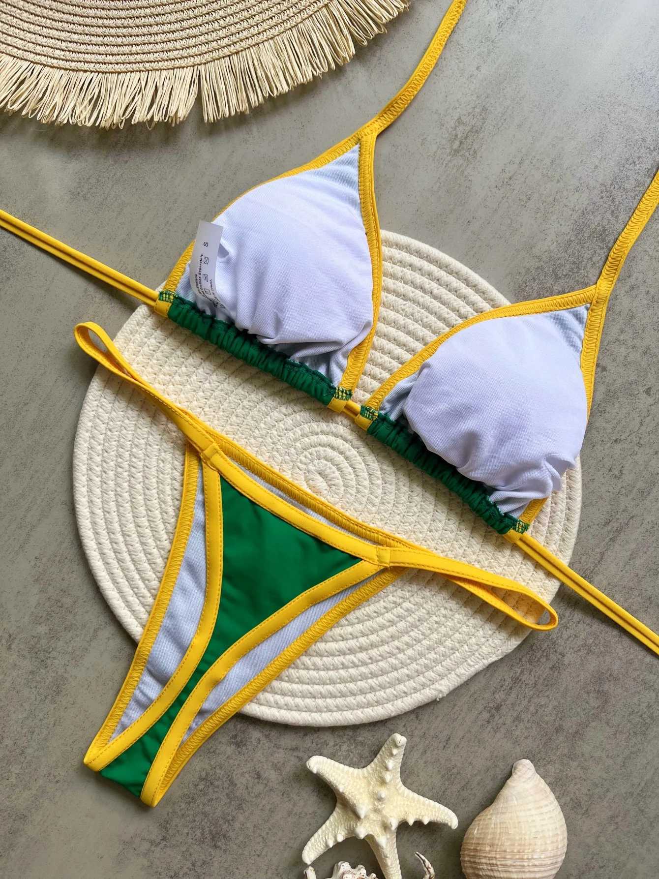 Brazilian Swimsuit Womens Sexy 2 Pieces Mini Bikini Set Triangle Halter Backless Thong Beach Bathing Suit Summer 2025 New Style T250602