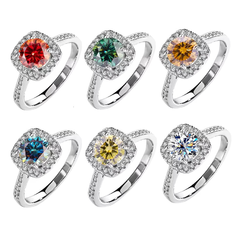 Factory Wholesale 1/2/3Carat Round Shape Pass Diamond Tester Moissanite Ring Many Color Moissanite Ring for Women