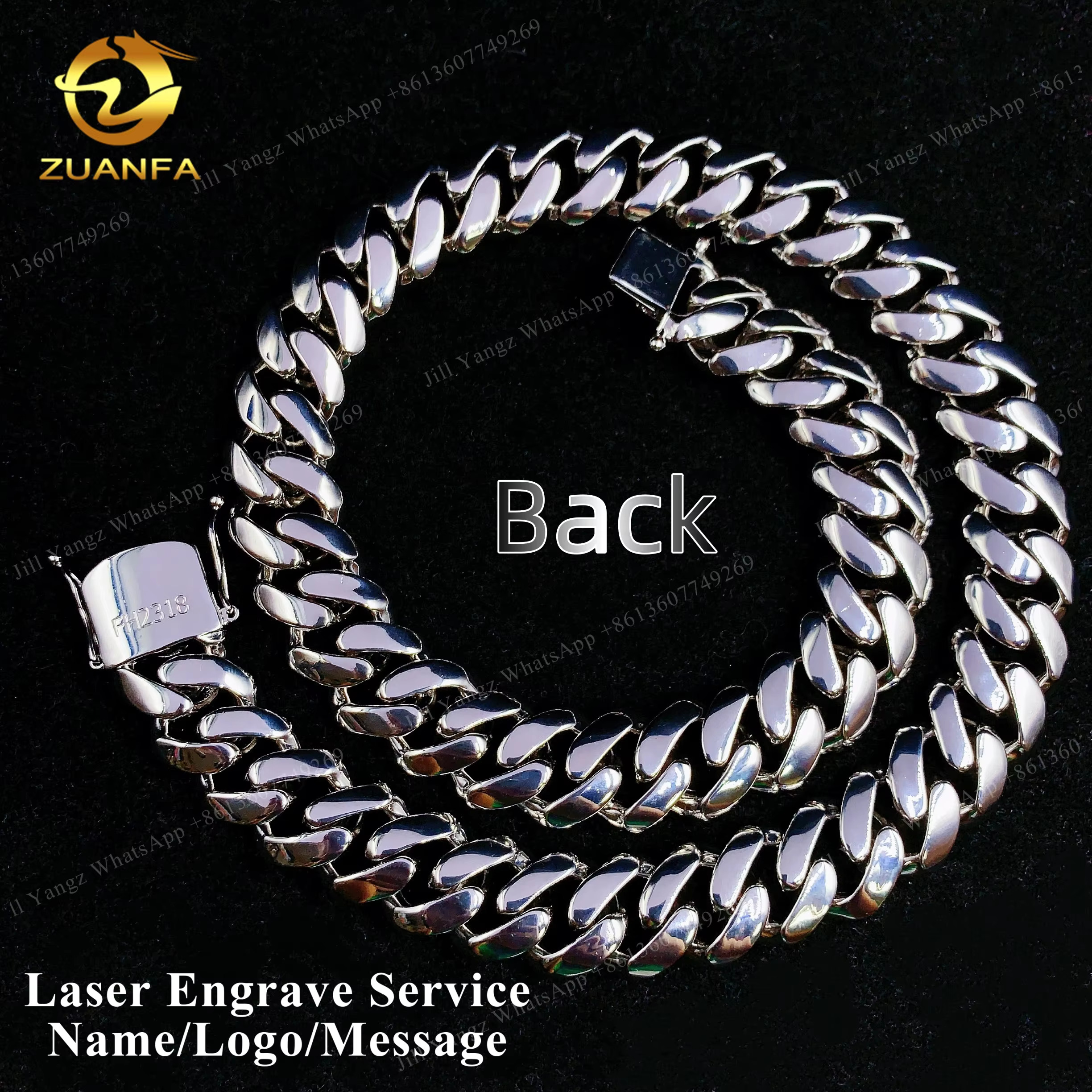 ZuanFa Jewelry Plain Cuban Chain VVS Moissanite Iced Out Box Cuban Link Chain Rapper Hip Hop Necklace Rock