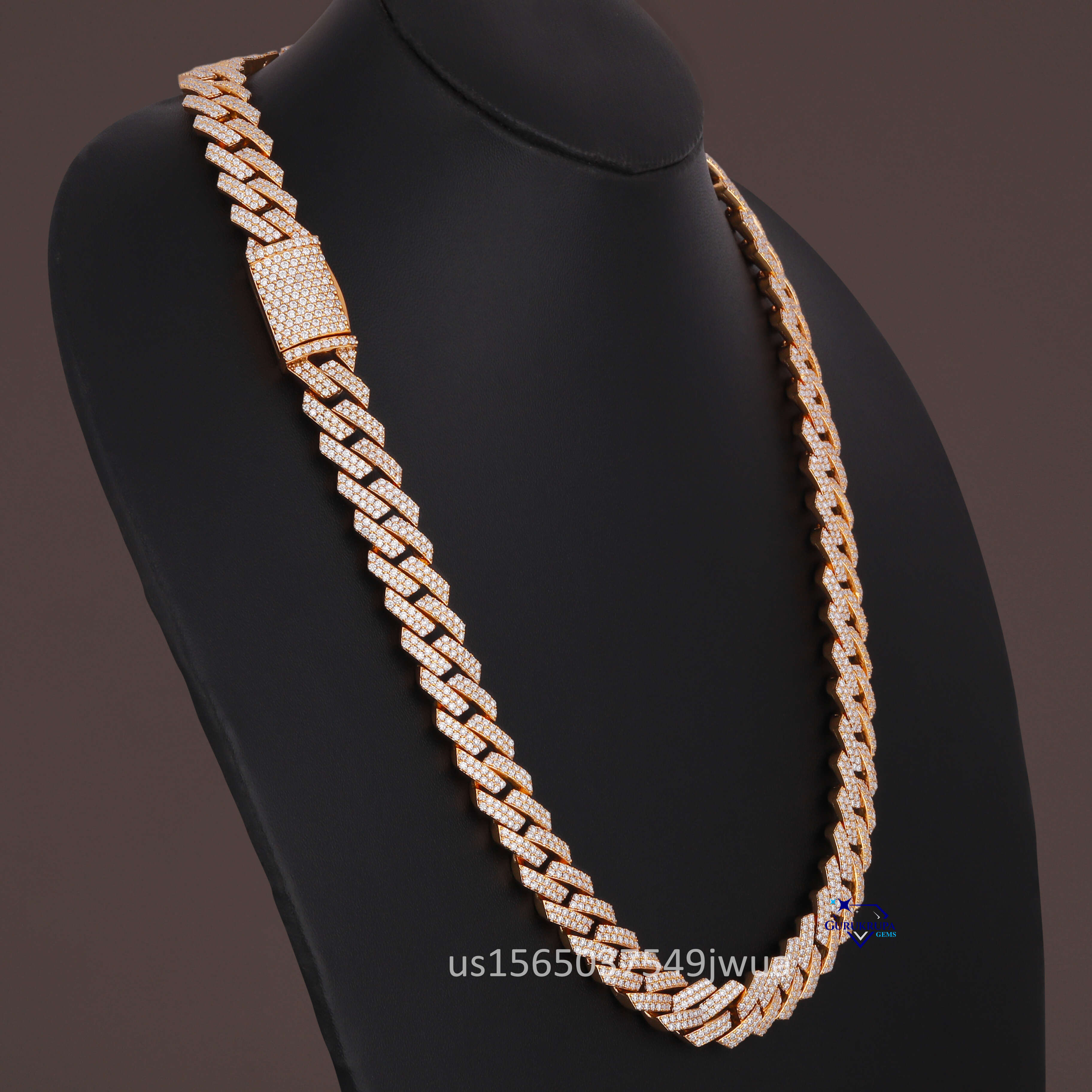 Fashionable Iced Out 14KT Solid Yellow Gold Jewelry Moissanite Dia Cuban Chain Men Necklace for Women