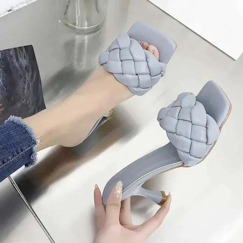 Luxury Slides Women 7cm High Heels Mules Fetish Pumps Individual Weave Leisure Blue Office Ladies Prom Slippers Womens ShoesXJ250311