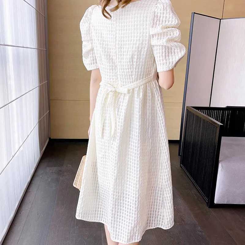Pregnacy Dress Square Neck Dress Women Bubble Sleeves Chiffon Small Flower Printing Maternity Clothing Pregnant Woman ClothesT250311