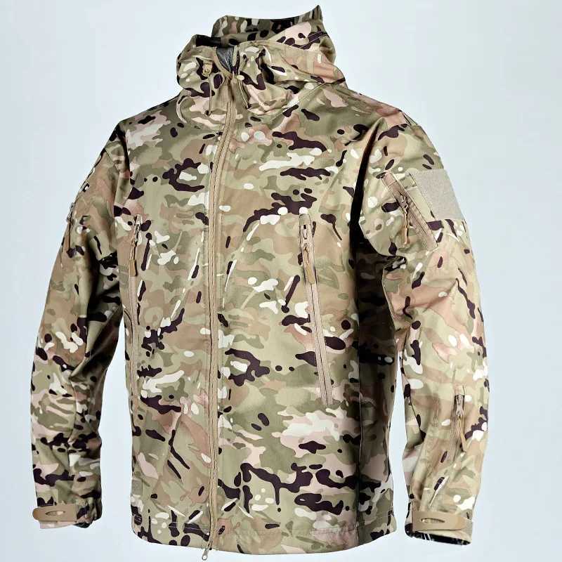 Hiking Jackets For Man 2024 New Autumn Spring Tactical Waterproof Windproof Sharkskin Hooded Outdoor Climbing Training HighT250311
