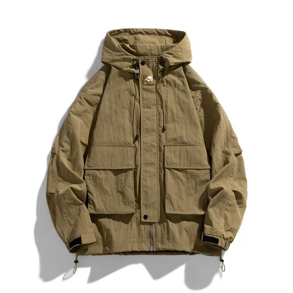 Hoodie Jackets Men Windbreaker Jacket Hip Hop Solid Color Outdoor Sports Hooded Coats Men ClothingT250311