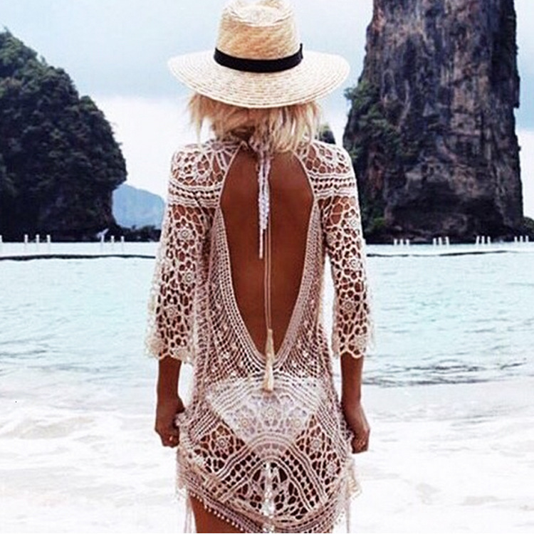 Sexy Hollowed Out Backless Lace Crochet Bikini, Sun Protection Suit, Swimsuit Cover, Beachwear For Women