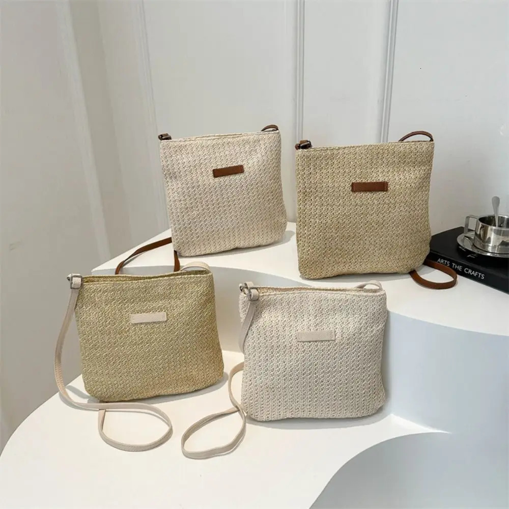 Ladies Fashion Summer Straw Crossbody Bag Women Beach Holiday Shopping Woven Shoulder Handbag Messenger Purses For Women Bags R250311