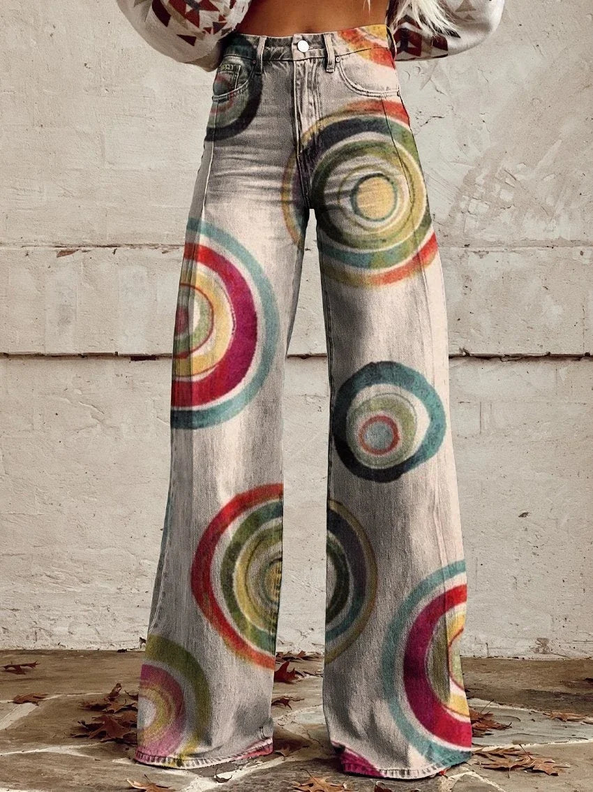 Fashionable daisy womens jeans high waist wide leg pants loose womens thin jeans 250306