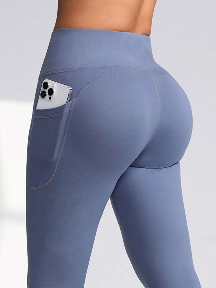 CHRLEISURE 2.0 Pockets Gym Fiess High Waist Activewearsolid Color Sporty Leggings Women Running Outdoors Pants