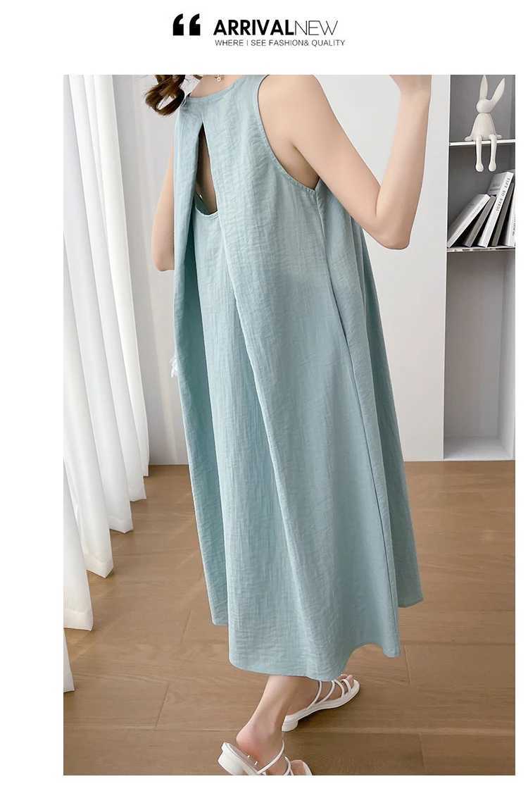 Japan and Korean Style Maternity Summer Clothes Sleeveless Pleated Sundress Solid Color Pregnancy Brief DressT250311