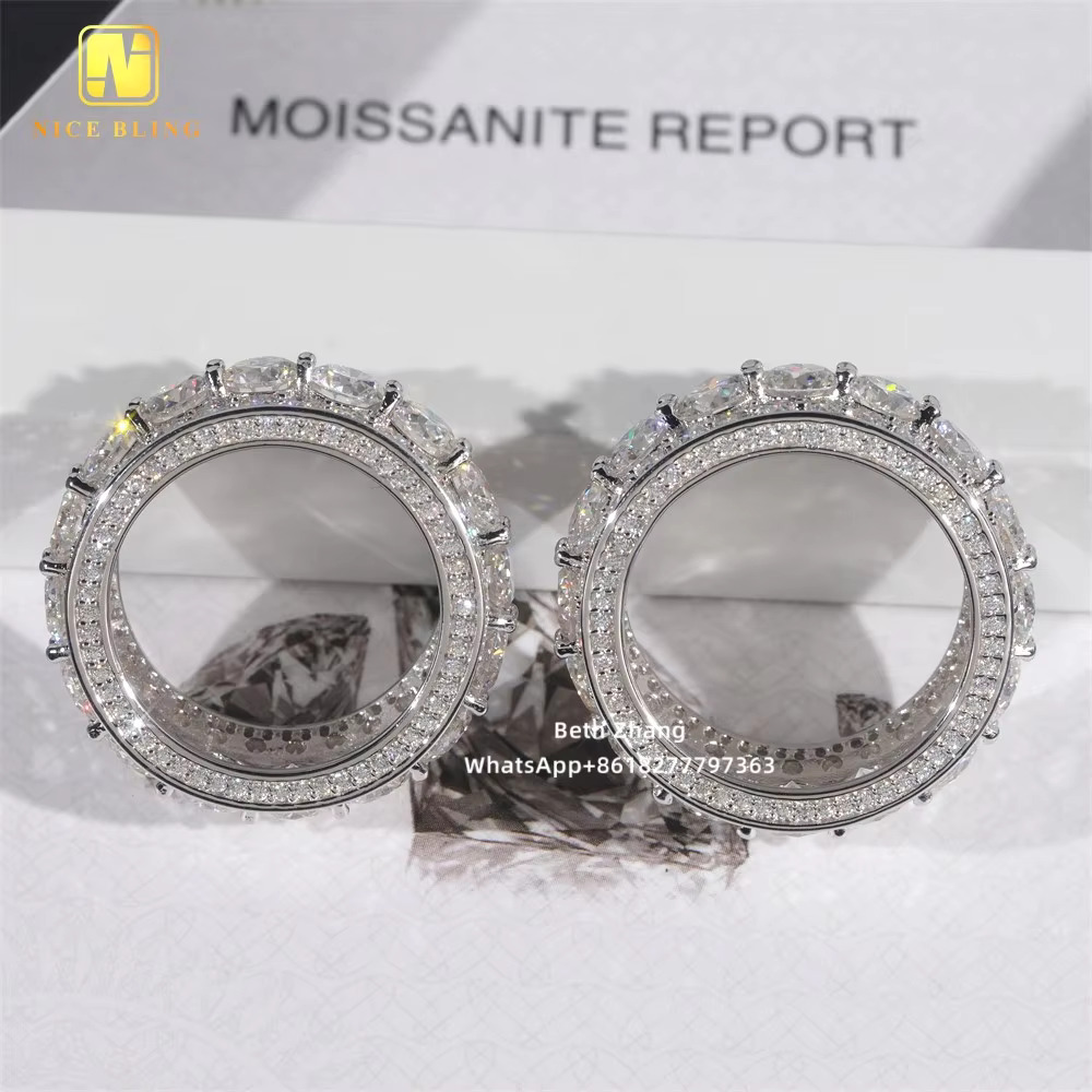 Full Iced Out 3 Rows Moissanite Diamond Wedding Bands Popular Hip Hop Men Engagement Rings 925 Silver Jewelry