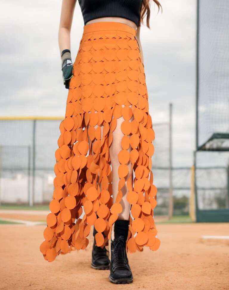 Australian New Long With High-End Design, Hollowed Out Circular Fringe, High Waist, Solid Color, Hip Hugging Skirt