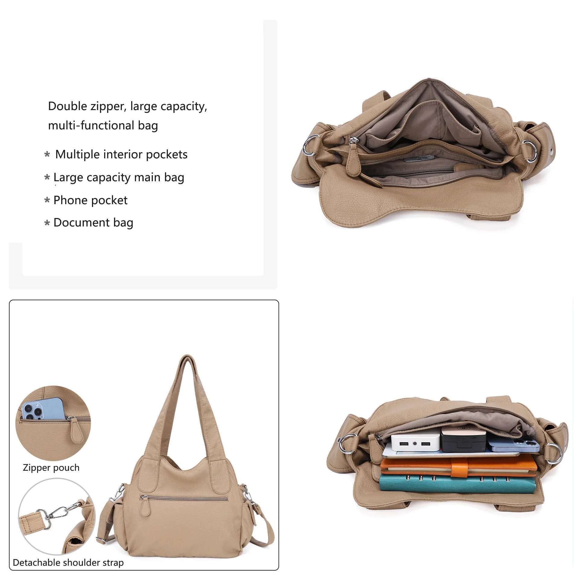 Angelkiss Women Soft Handbags PU Shoulder Satchel Top-Handle Handbag Dyeing Dumpg Pack Multi-Pockets Crossbody Bag