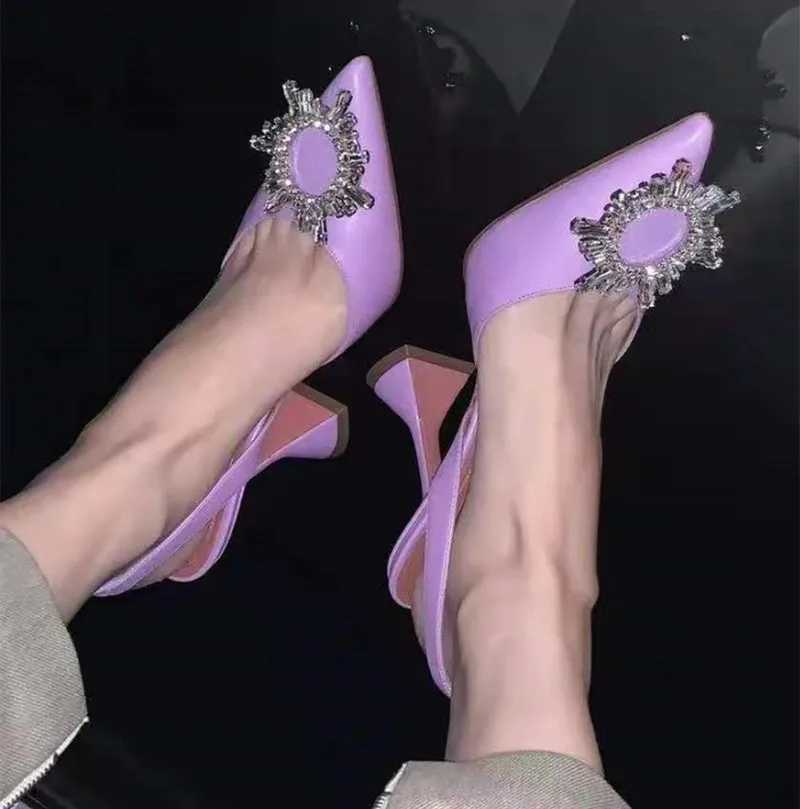 2023 Brand wen Pumps luxury Crystal Slingback High h Summer bride Shoes Cfortable triangle Heeled Party Wedding Shoes Z250311