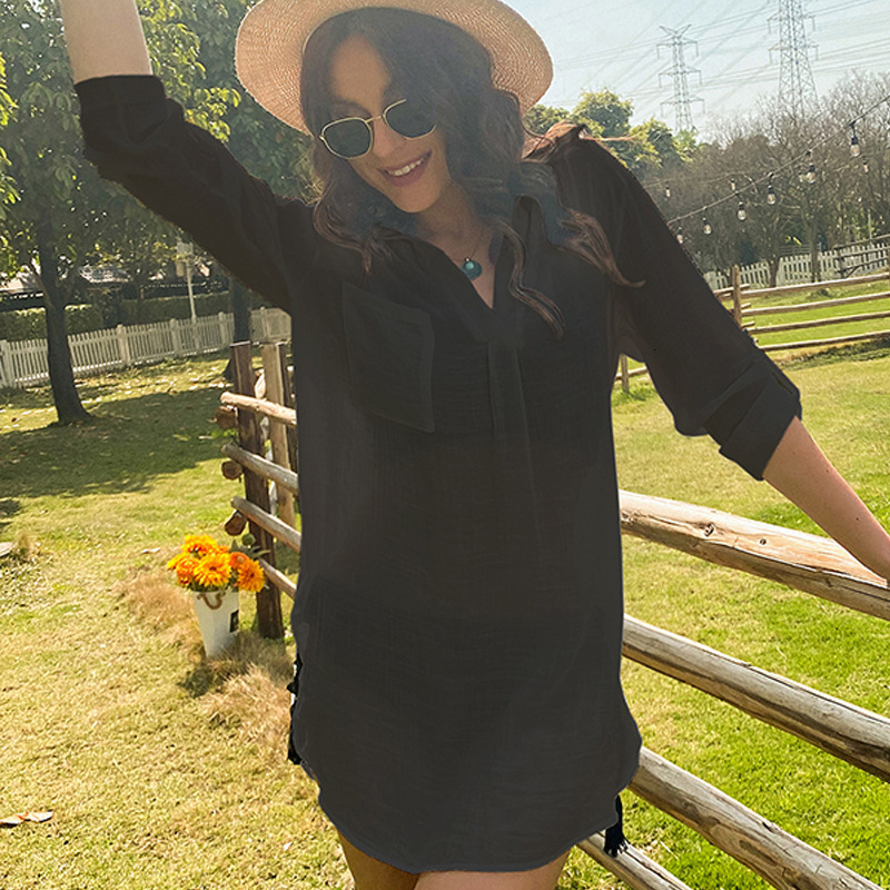 Vacation Jacket Solid Color Loose Breathable Casual Long Sleeved Shirt Sun Protection Pullover Cover
