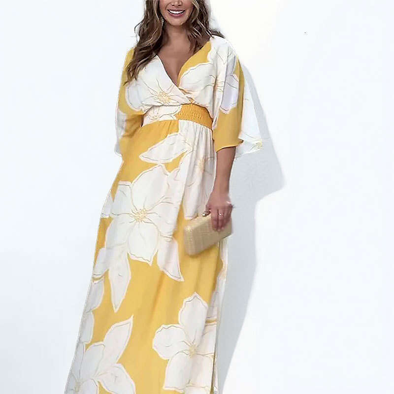 Women's 2025 New Fashionable Printed Strap Long Skirt Sexy V-Neck Backless Dress KLMY