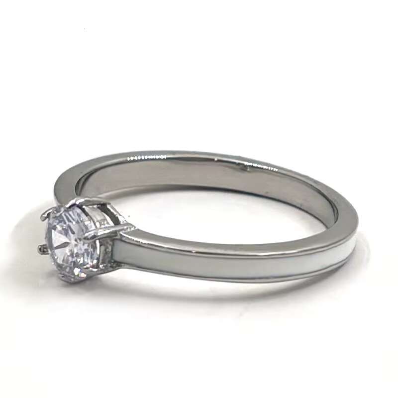 Wholesale Hypoallergenic Steel Sier Cubic Zirconium Radiant Engagement Moissanite Dia Solitaire Ring with 4 Grips