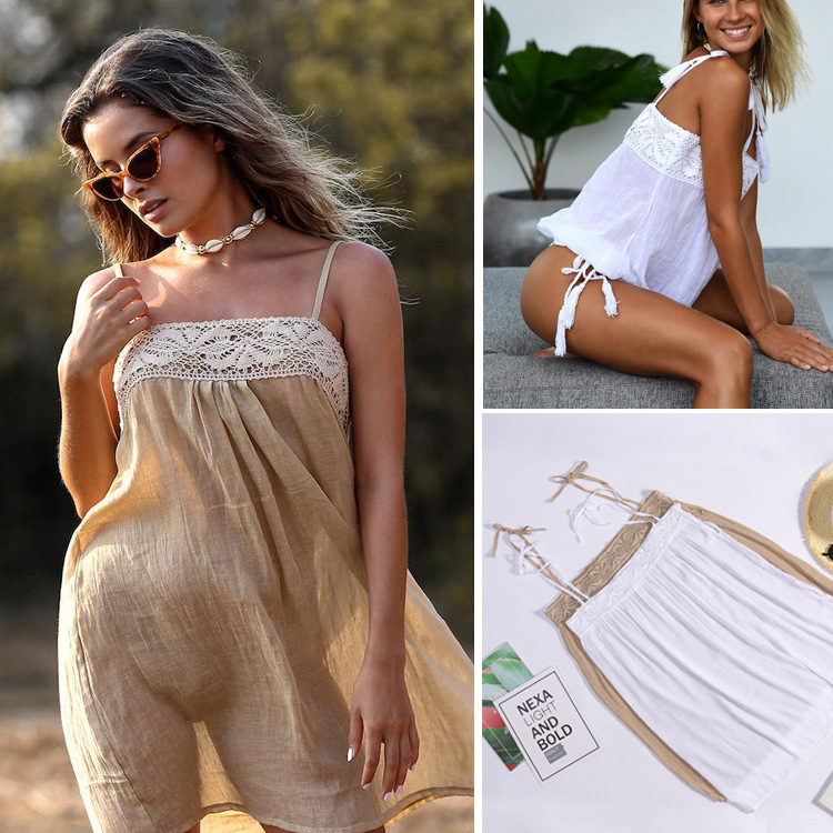 Seaside Vacation Breathable Sunscreen Strap Skirt Swimsuit Bikini Beach Hoodie