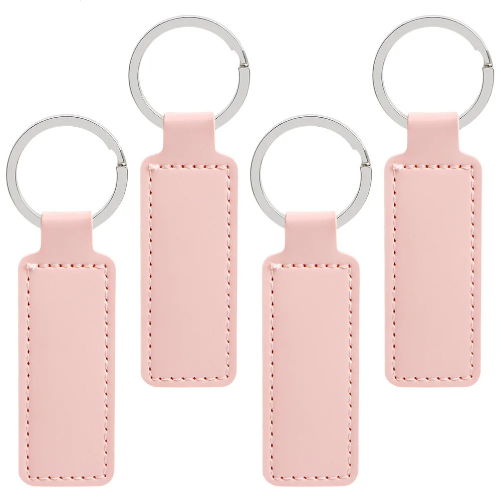 10Pcs Bright PU Leather Keychain Double sided Customiz Car Thread Gift Metal Pendant PU Key Chain Simple KeyChains Keyholde 250305