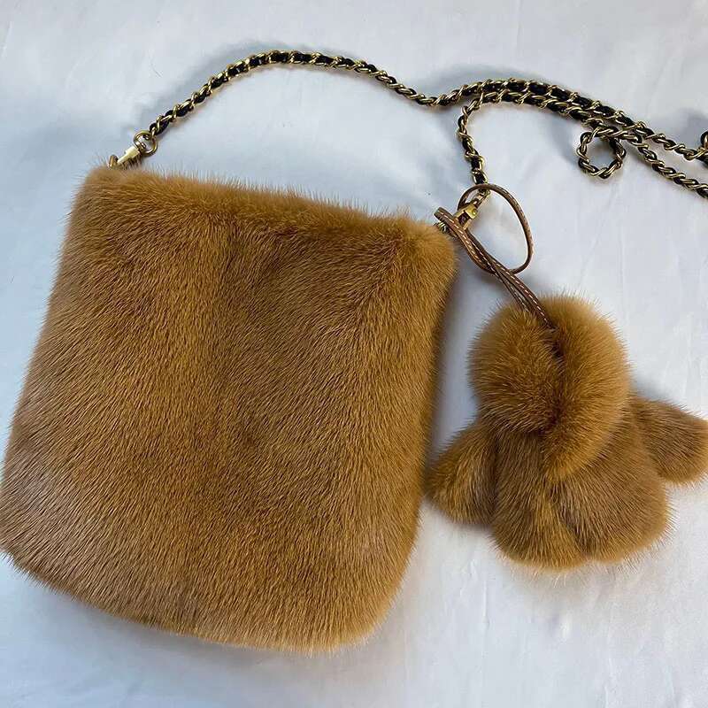 New Women's Korean Single Shoulder 100% Fashion Zero Wallet High End Mink Skin Bag Birthday Gift 2023