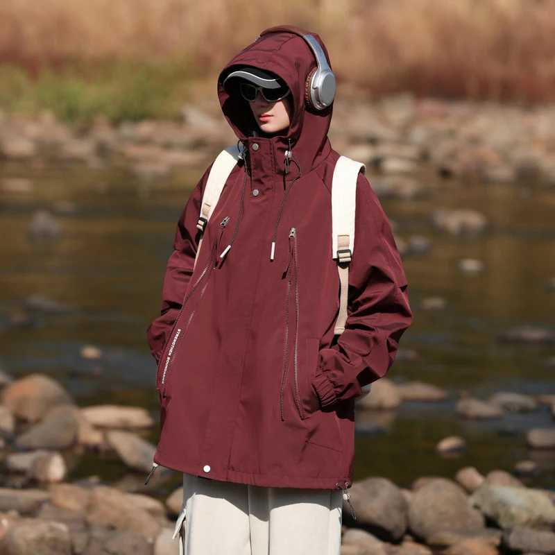 Autumn Jacket Mens Fashion Hooded Windproof Waterproof Couple Outdoor Camping Solid Color Pocket Casual Jacket Large Size L-9XLT250311