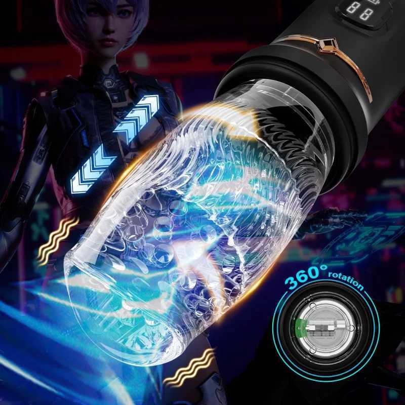 Male Telescopic Rotating Vibration Digital Display Battery Level Function Virgin Exercise Masturbator Cup Adult Sex ToysXJ250311