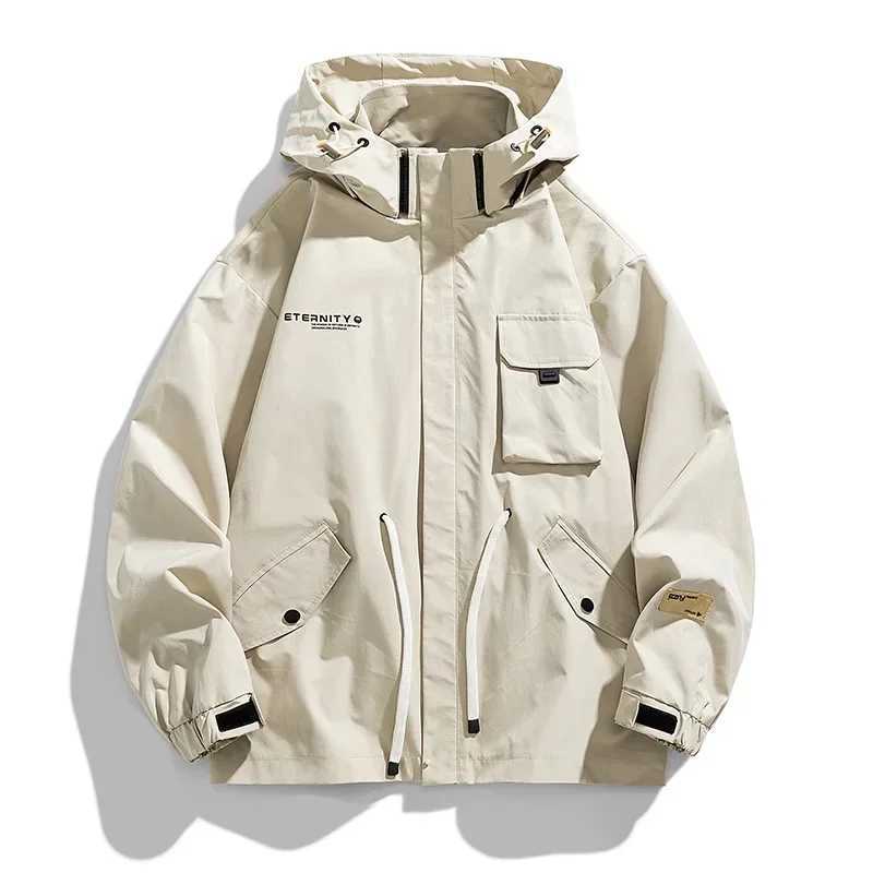 9XL Large Size Jacket Mens Spring Autumn Multi-pocket Cargo Jackets Loose Workwear Jacket Hooded Youth Coats Tops Mens ClothesT250311