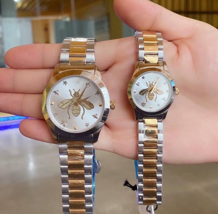 new fashion bee watches 38mm 28mm luxury mens women watch stainless steel strap catface quartz wristwatch waterproof 5TM lady watch gifts