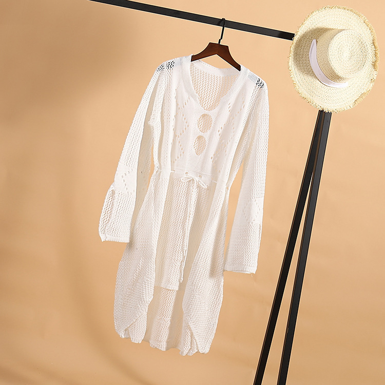 New Hollow Out Knitted Skirt With Flared Sleeves, Beach Jacket, Sexy Bikini Cover Up, Sun Protection Suit, Swimsuit, Outerwear