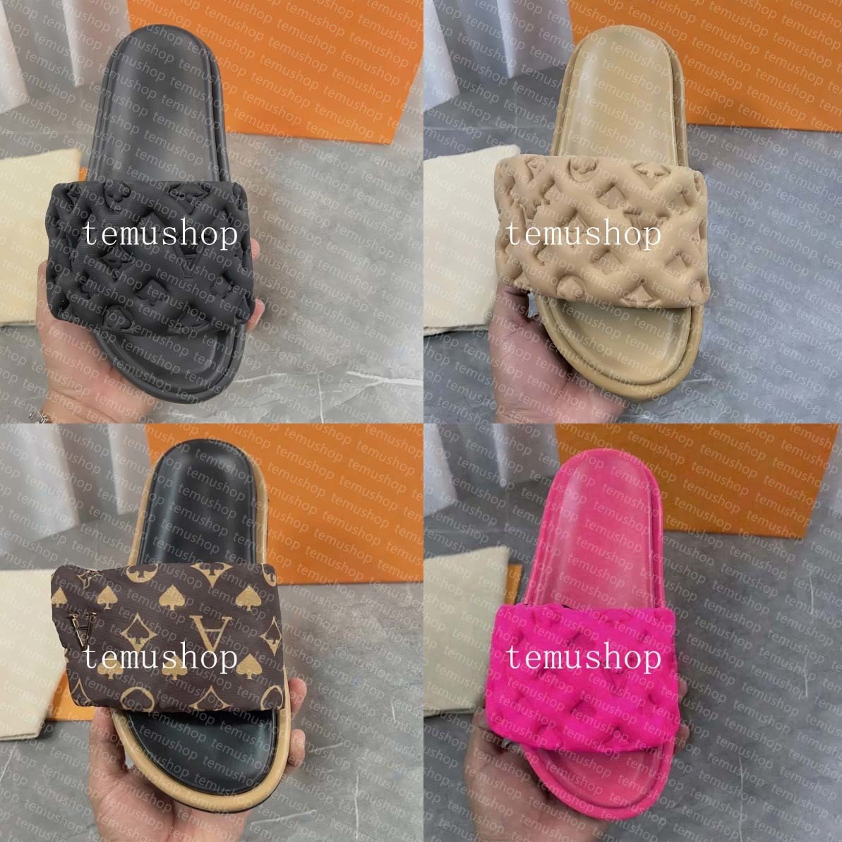 Designer Slides Pool Pillow sandals couples slippers men women leather flat shoes fashion beach slippers slides size 35-44 0028