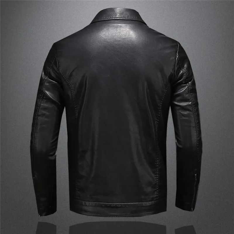 Mens Motorcycle Leather Jacket Large Size Pocket Black Zipper Lapel Slim Fit Male Spring and Autumn High Quality Pu Coat M-5XlT250311