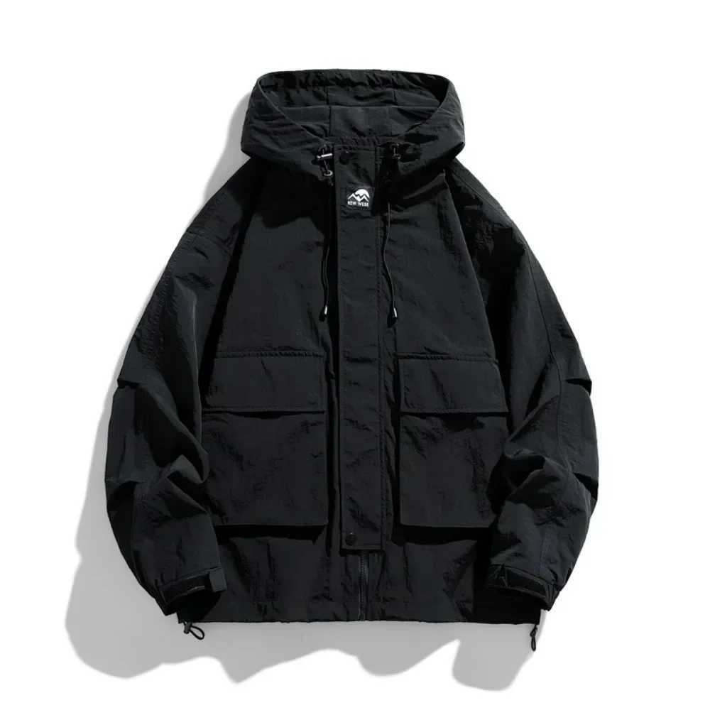 Hoodie Jackets Men Windbreaker Jacket Hip Hop Solid Color Outdoor Sports Hooded Coats Men ClothingT250311