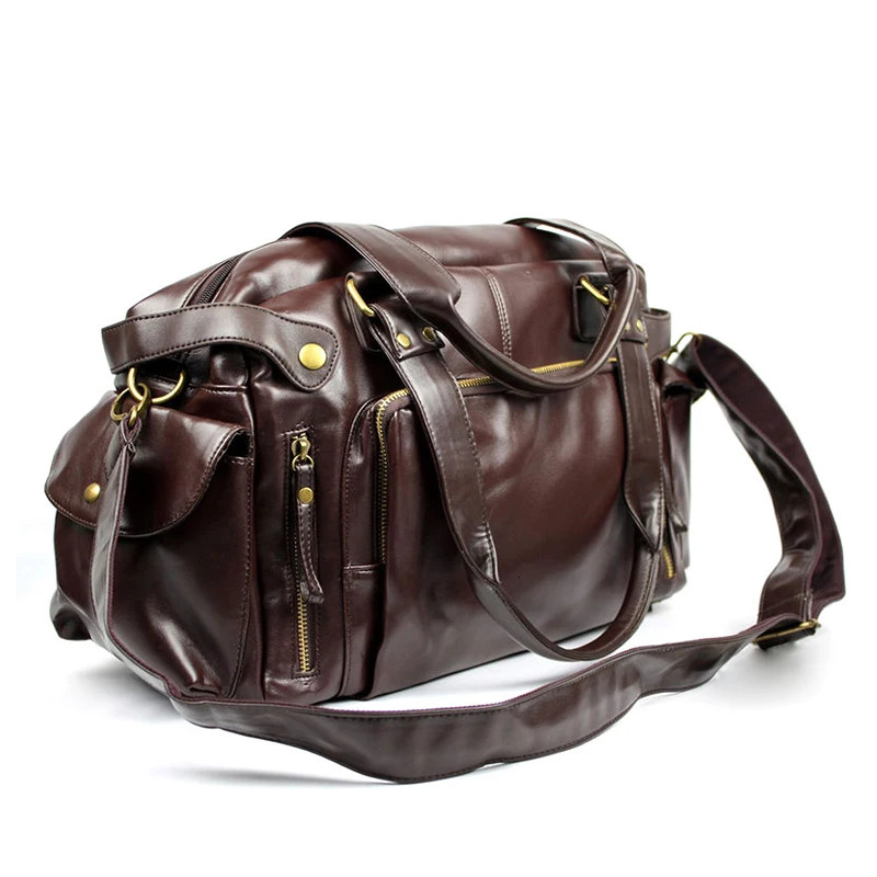 Men Travel Bags High Quality PU Leather Handbags Casual Vintage Shoulder Bag Laptop Black Brown Luggage Hand 250311