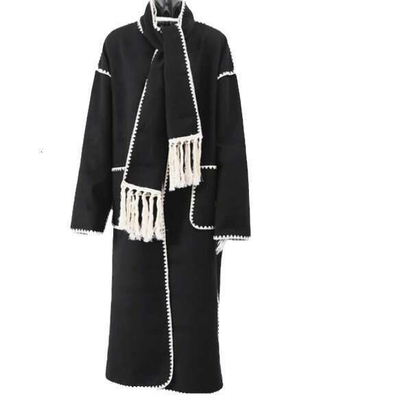 Women's Clothing 2023 Autumn And Winter New Fashion Woolen Scarf Tassel Lace Long Coat