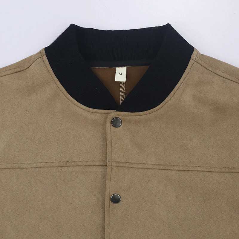 25 Mens Solid Suede Stand-Up Jacket Mens Button Cardigan Jacket Cross-Border Casual Vintage American Jacket MensT250311