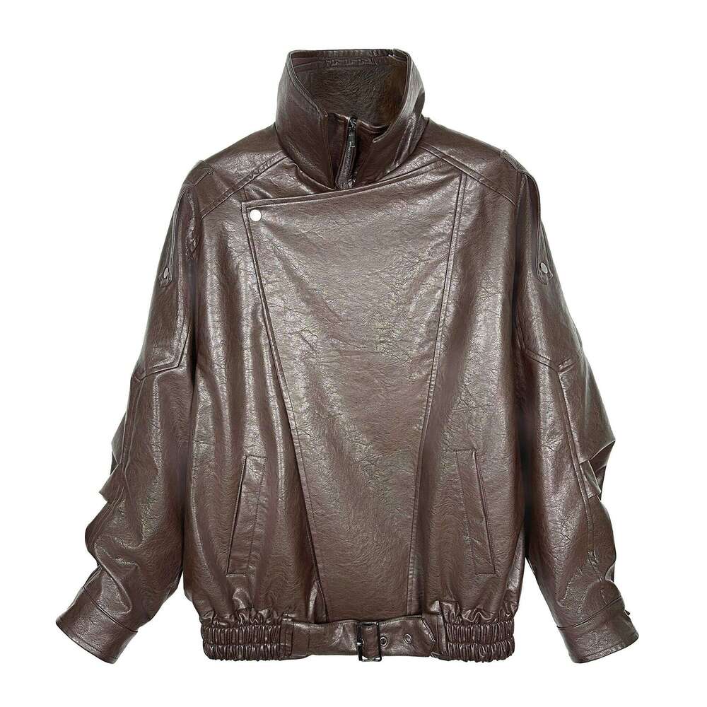 American Leather For Men With Niche Spring Autumn Feel, Featuring Lapel Collar And A Cool Motorcycle Design Jacket