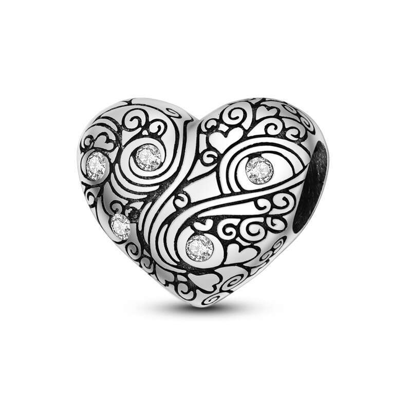 Personalized 925 Sterling Silver Charms beads DIY accessories, colorful zirconium heart-shaped bead pendant bracelet necklace For women Gift