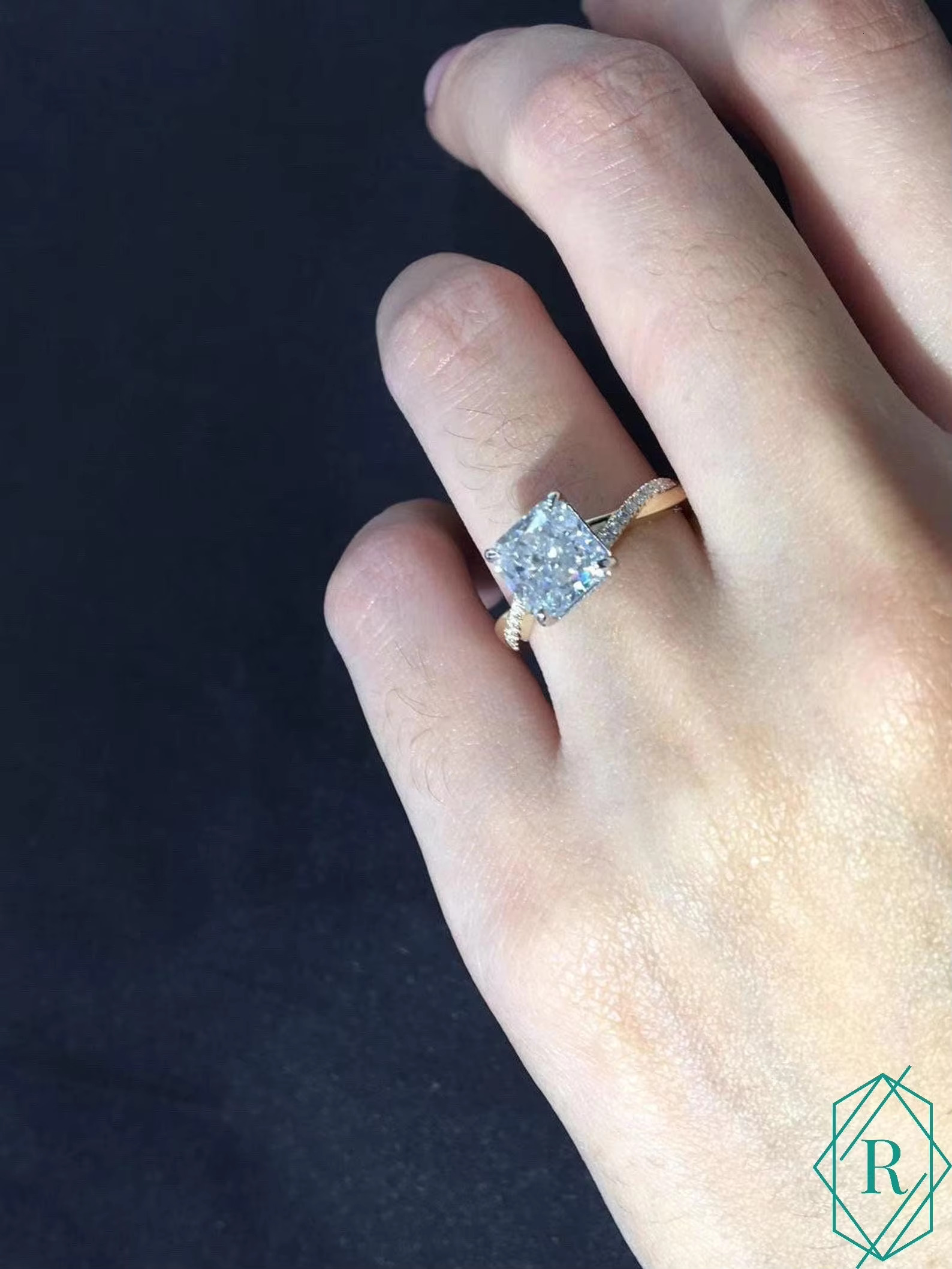 2.00 CT Square Radiant Cut Twist Shank Moissanite Engagement Ring
