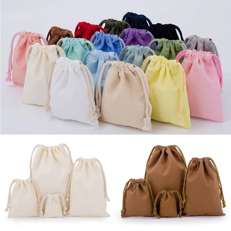 Cotton Drawstring Storage Bag White Canvas Bags for Candy Gift Package Pouch Reusable Home Sundries Organize Dustproof Sacks R250311