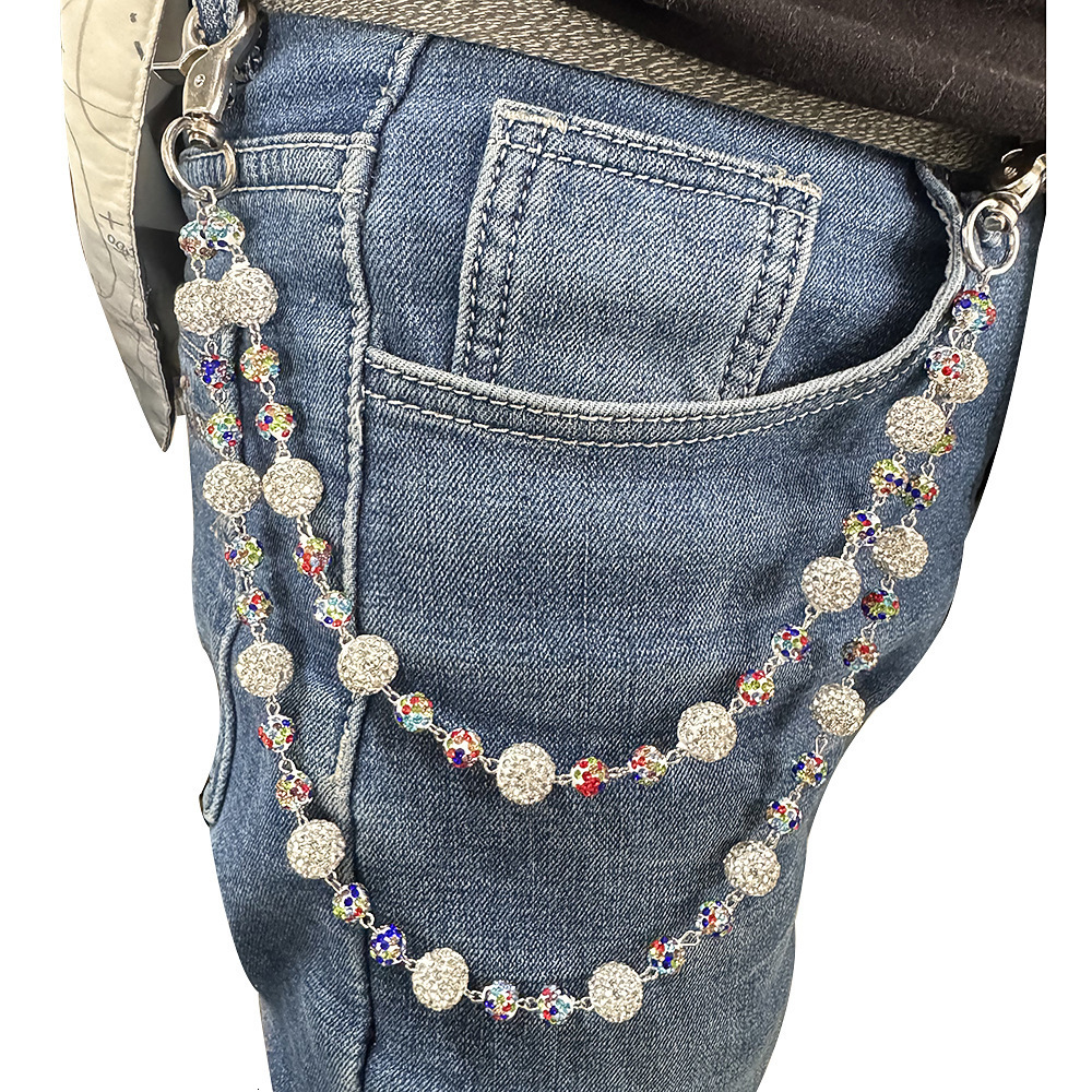 Popular mens and womens pants chains high-quality colored diamond beads prayer beads waist chains body chains handmade accessories250122