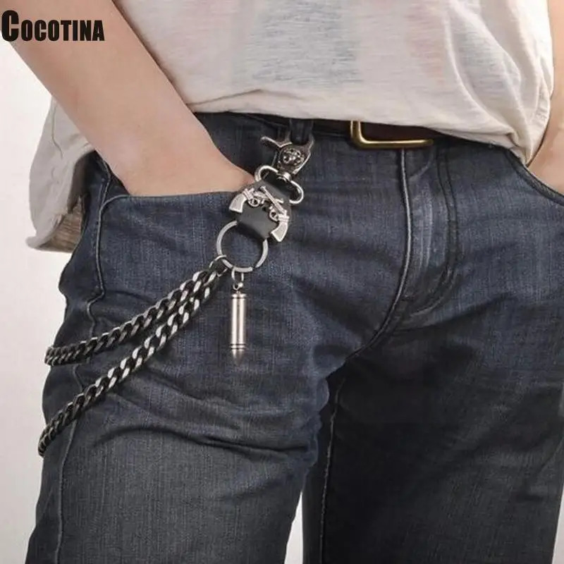 Waist Chain 2 Lines Punk Jean Adjustable Hip-hop Metal Mens Skull Accessories Chain Head Metal Pants Chain Gadgets for Men 250303