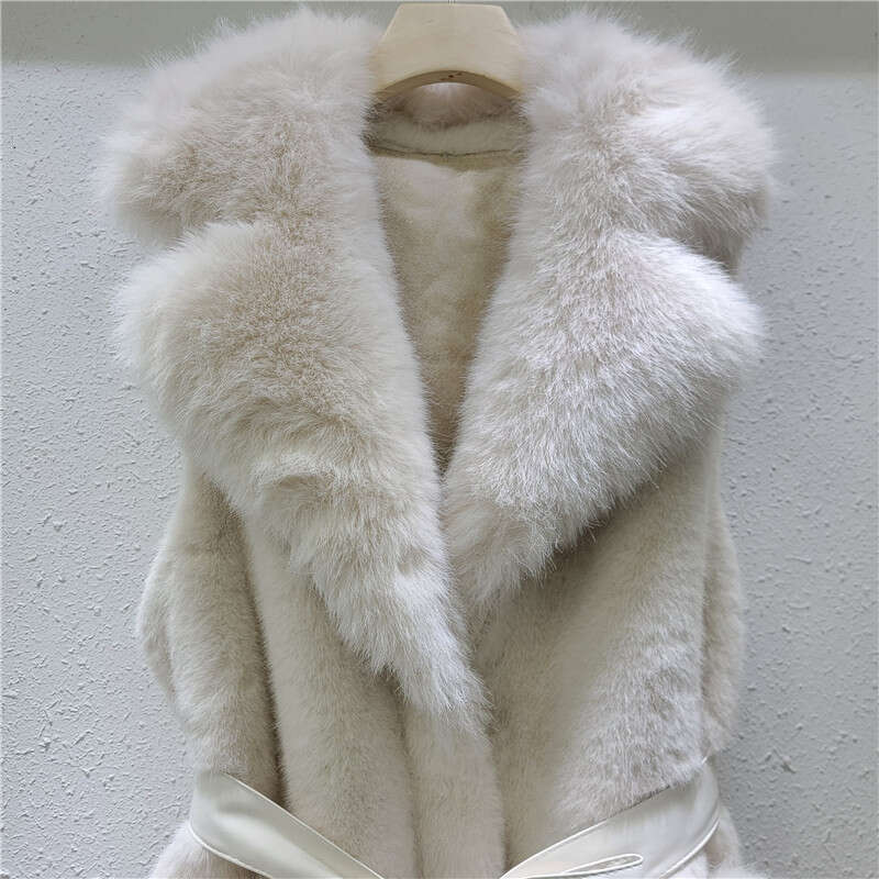 2024 Autumn And Winter New European Vest Women's Mid To Long Style Lapel Strap Pocket Simulation Mink Fur Grass Clip