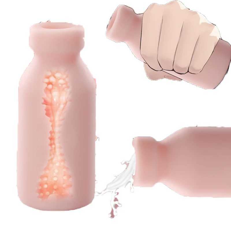 Male Masturbation Cup Milk Bottle Shape Silicone Masturbator Soft Emulational Vaginal Bulge Portable Manual Sex Toys for Man W250311