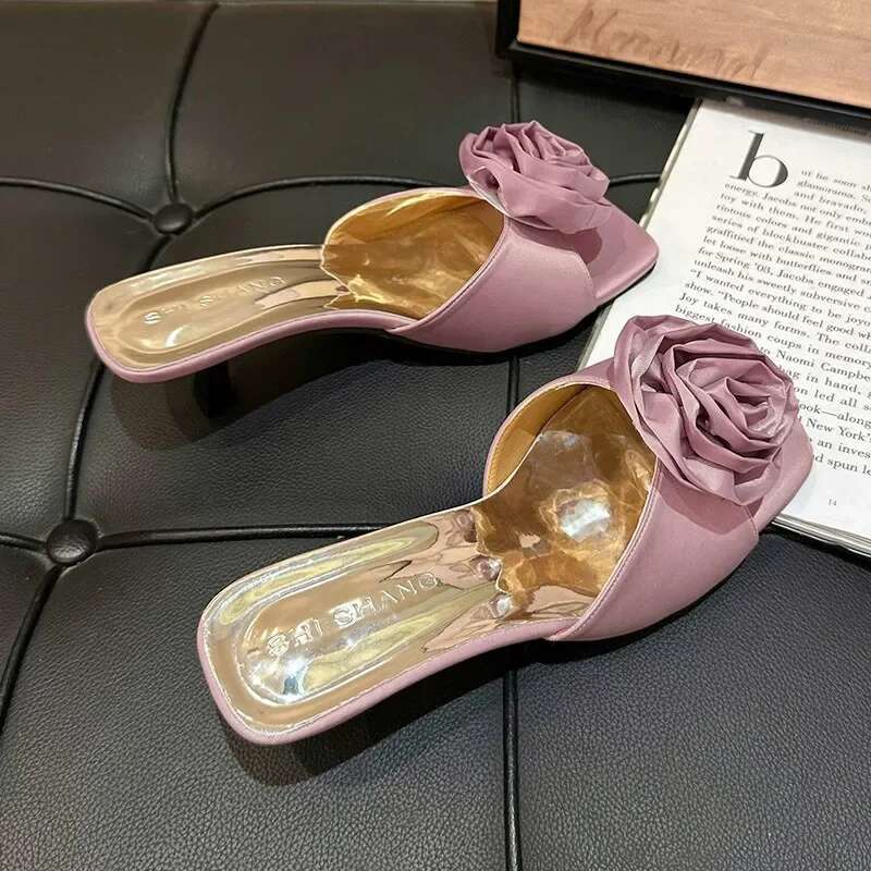 Sandals 2025 Women's Rhie wer Decor Low Elegant Point Toe Dress Pumps Fashion Ankle Strap Heels Slippers