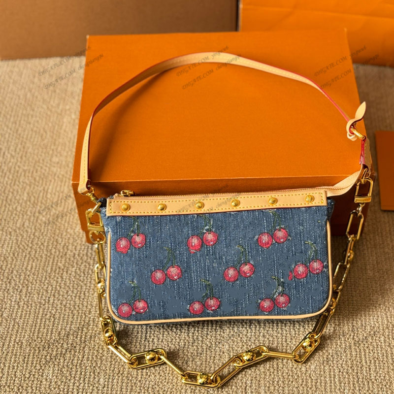 Cherry Flower Denim women Crossbody Bags Messenger Purse Luxurys Designers Bags Handbag Wallets Bag Card Holder pouch Laptop Bag 23cm